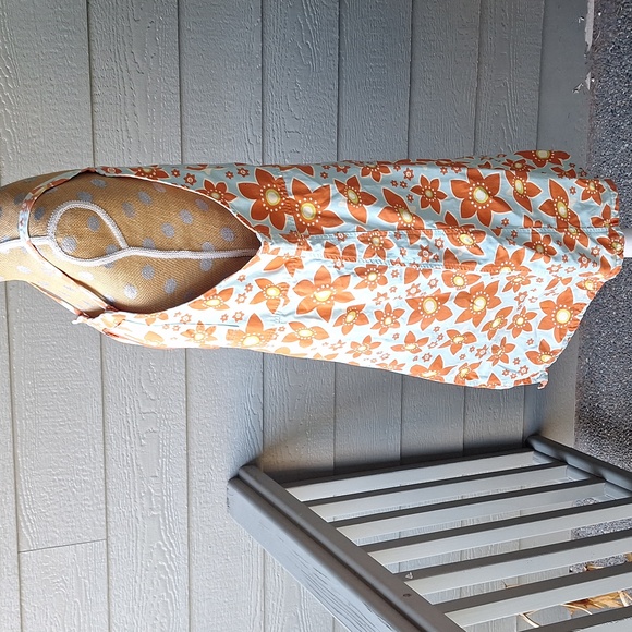 Vintage 70s Floral Cotton Overall Hippie Dress Whimsical Colorful L/XL - Picture 6 of 11